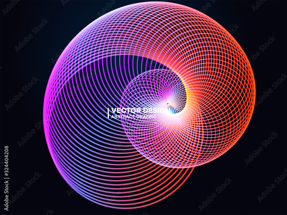 Abstract spiral gradient line graphic, geometric line pattern - obrazy, fototapety, plakaty 