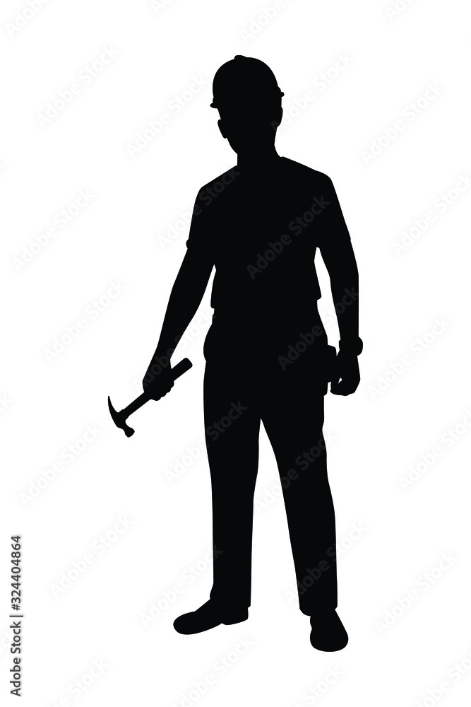 Engineer with hammer for working silhouette vector Engineer with hammer for working silhouette vector