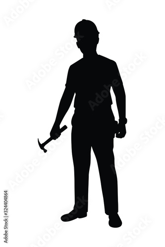 Engineer with hammer for working silhouette vector