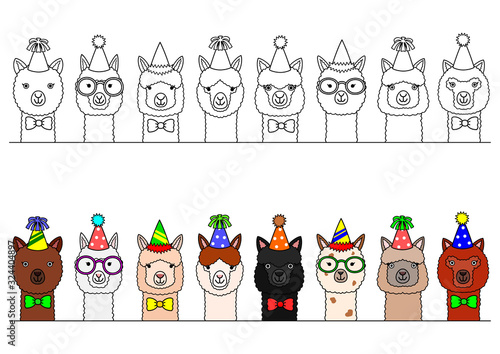 alpaca heads with party hat border set
