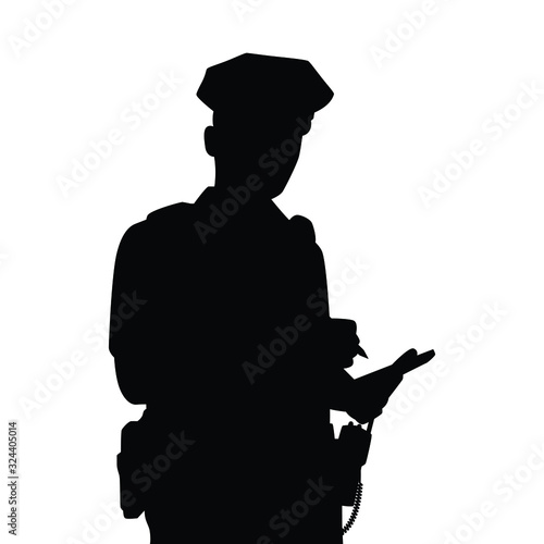 Police with order bill silhouette vector