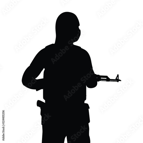 Terrorist and rifle gun in hand silhouette vector