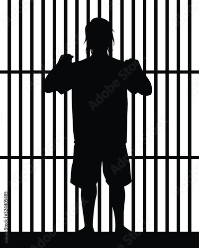 Prisoner in jail silhouette vector