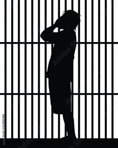 Prisoner in jail silhouette vector