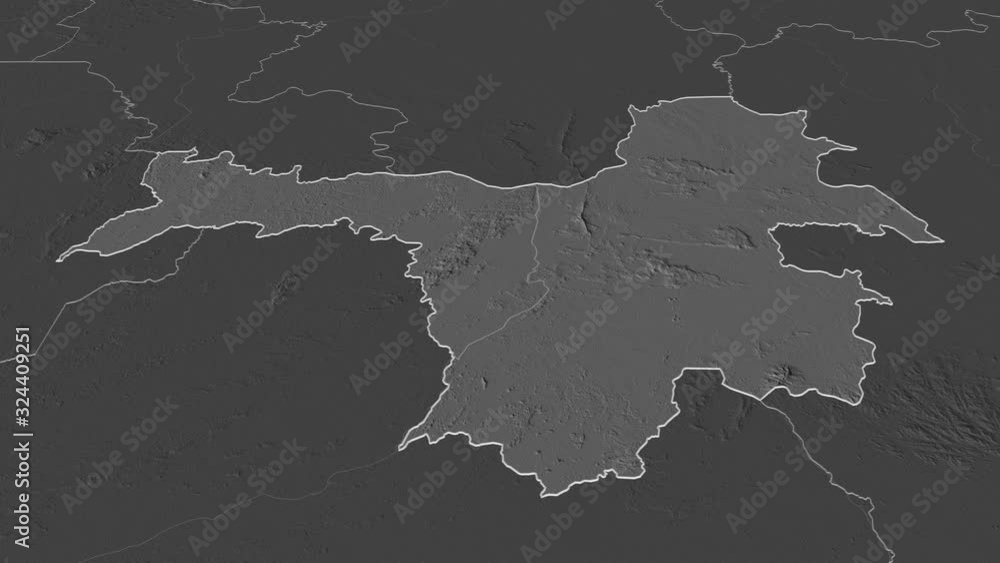 Nz�r�kor�, region with its capital, zoomed and extruded on the bilevel map of Guinea in the conformal Stereographic projection. Animation 3D Nz�r�kor�, region with its capital, zoomed and extruded on the bilevel map of Guinea in the conformal Stereographic projection. Animation 3D