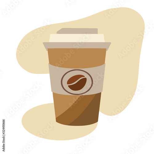 A Cup of coffee to take away . Coffee mug on an abstract background. Vector illustration