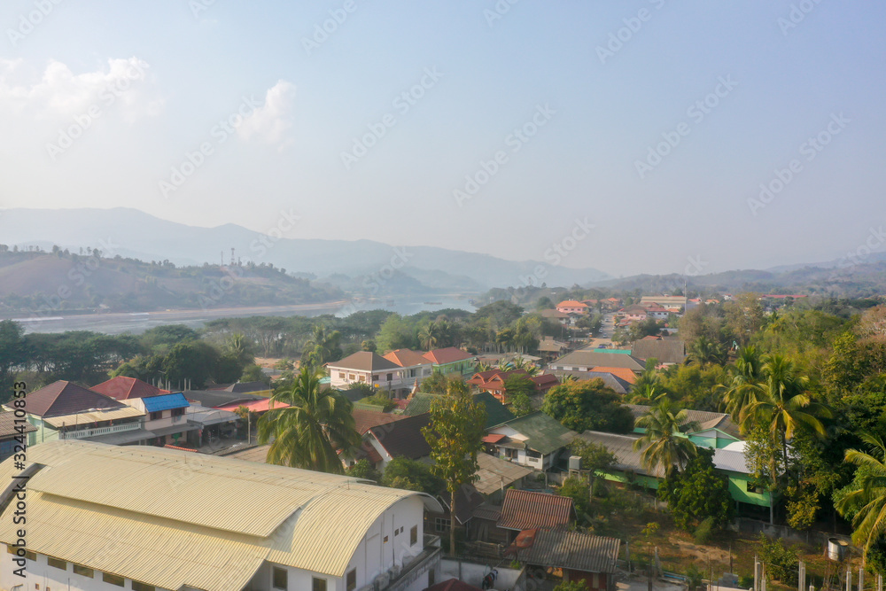 Aerial view of Huay Xai, Bokeo province, Laos 