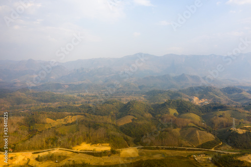 Arial view of mountain in Laos