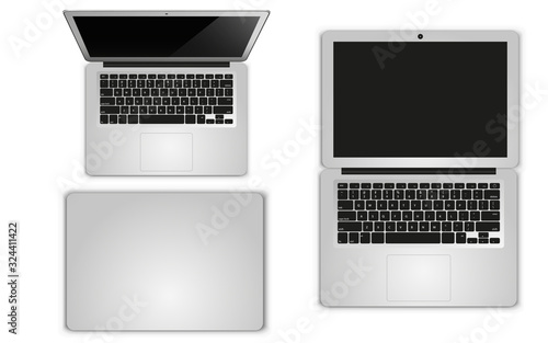 topview computer notebook on the white background	