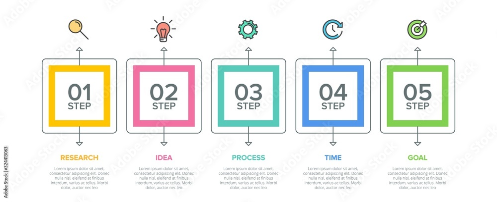 Fototapeta premium Infographic design with icons and 5 options or steps. Thin line vector. Infographics business concept. Can be used for info graphics, flow charts, presentations, web sites, banners, printed materials.