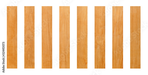 Rustic plank of teak wood isolated on white background with clipping path for for vintage design purpose