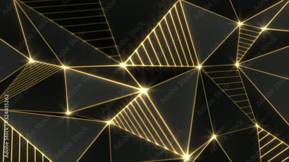 Geometric gold lines loop. Abstract triangles, black background. Low polygon animation. Metallic, luxury, shiny. Other colours available in my portfolio.