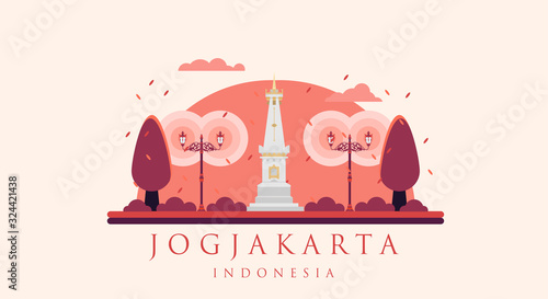 The White Paal / Tugu Pal Putih / Tugu Jogja, Landmark of Yogyakarta city flat design, vector logo icon illustration. Landmark of Ngayogyakarta Hadiningrat or Jogjakarta City or Jogja City, Indonesia photo