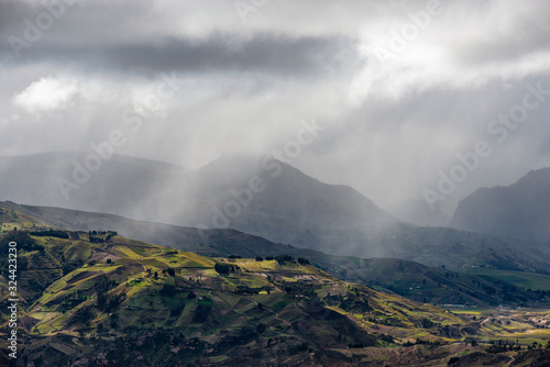 Nostalgia in the Andes mountain range with rain and mist. These mountains comprise the countries of Chile, Argentina, Bolivia, Peru, Ecuador, Colombia and Venezuela. Shot outside of Quito, Ecuador.
