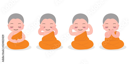 cute young Buddhist monk meditation   practice collection eps10 vectors illustration