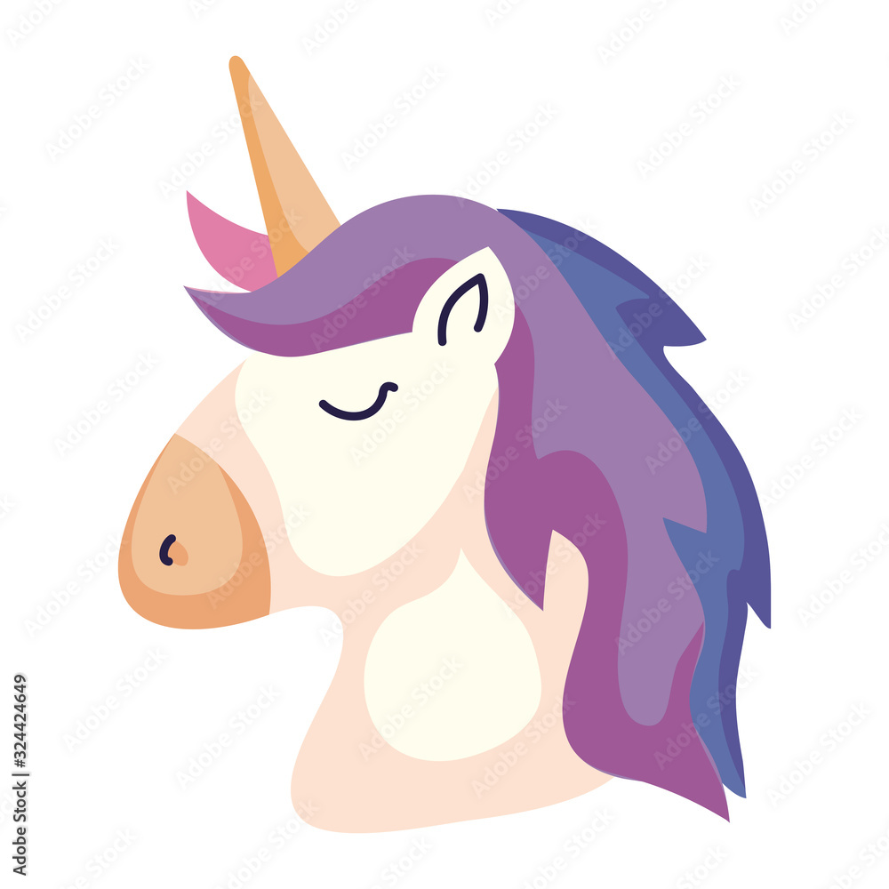 Fototapeta head of cute unicorn fantasy isolated icon vector illustration design