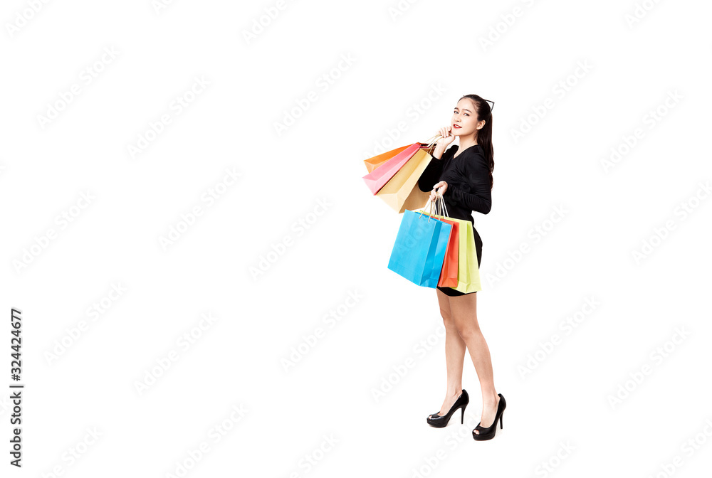 happy woman shopper with shopping bag