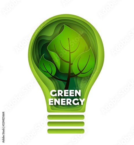 Green energy vector layered paper cut style illustration
