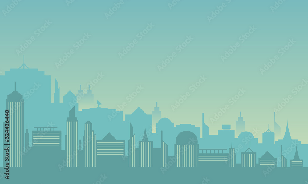 Obraz premium The beauty of the city silhouette with a foggy sky panorama