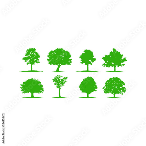 silhouette of oak tree logo design vector template