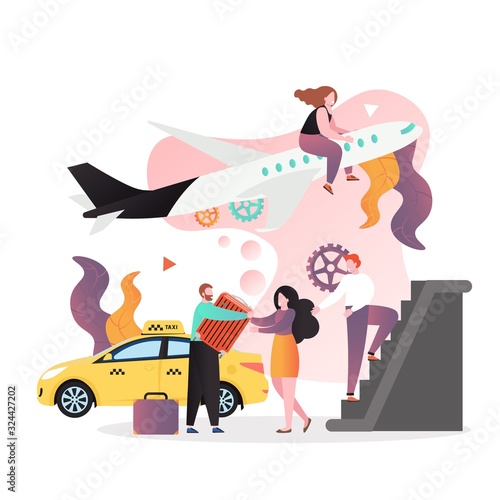 Airport taxi service vector concept for web banner, website page