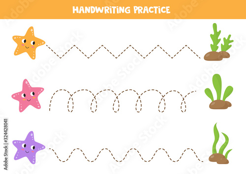 Trace the lines between starfish and algae. Education for kids.