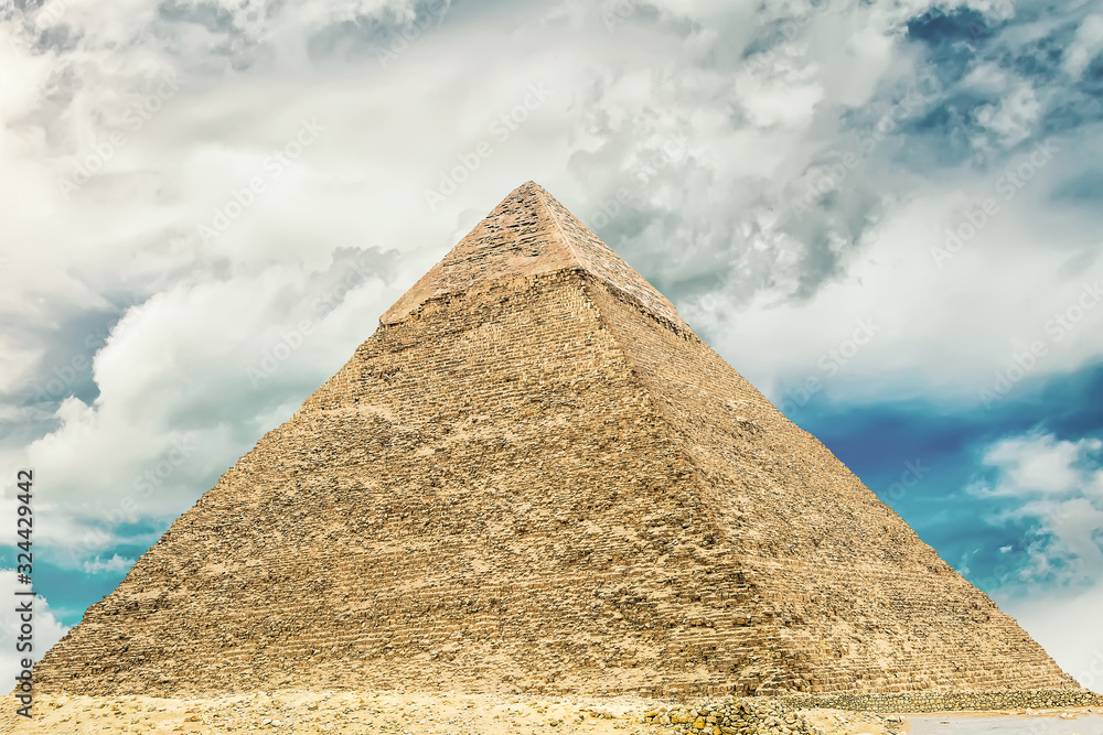 The Pyramid of Khafre or Chephren . Second largest of the Egyptian Pyramids of Giza The Pyramid of Khafre or Chephren . Second largest of the Egyptian Pyramids of Giza
