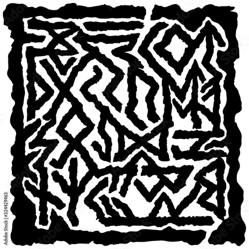 Runic maze emblem/ Illustration fantasy labyrinth with modificated runes