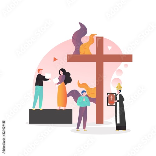 Christian religion vector concept for web banner, website page