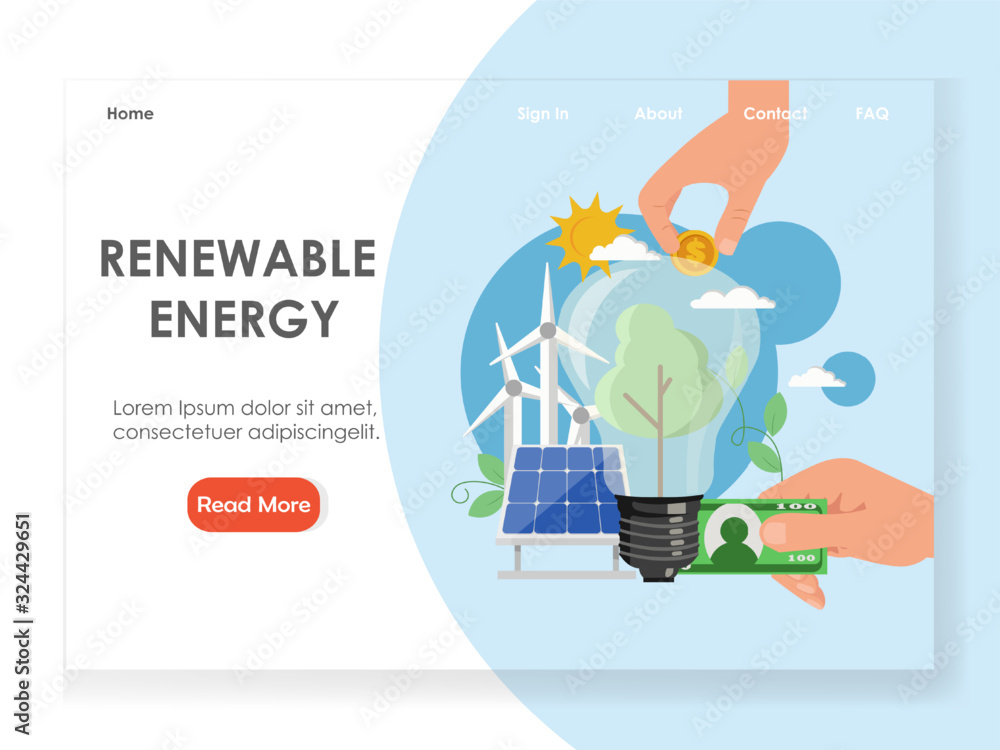 Renewable energy vector website landing page design template Stock ...