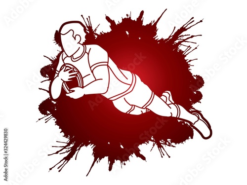 Rugby player action cartoon sport graphic vector.