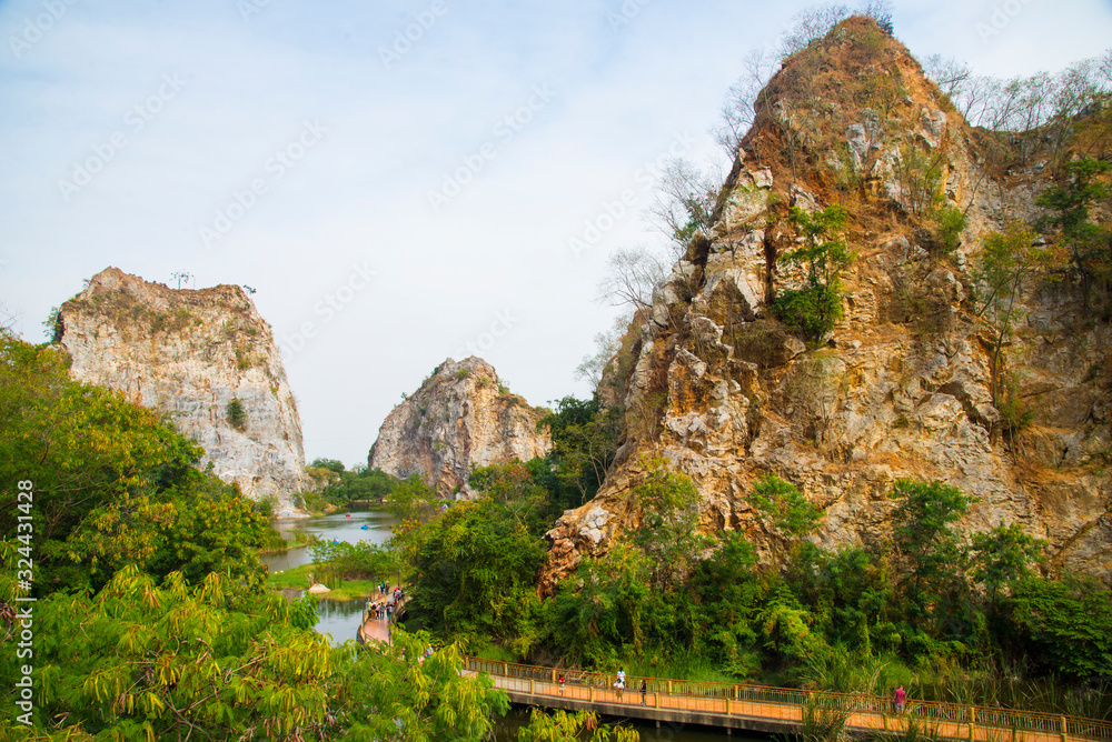 Limestone mountains. Limestone mountain, a tourist attraction in Thailand. Limestone mountains. Limestone mountain, a tourist attraction in Thailand.