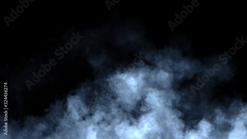 Abstract blue smoke steam moves on a black background . The concept of aromatherapy. Stock illustration,