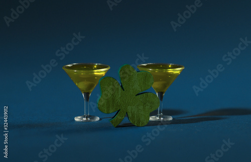 Pair of Green Martini Drinks with Shamrock Clover