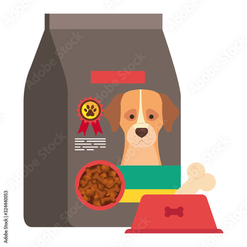 bag and dish food for dog isolated icon vector illustration design