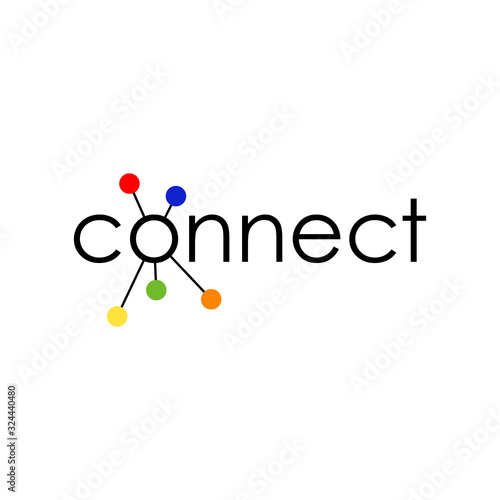 connect logo. black text and network connection symbol. brand identity. business logotype concept. design element. vector template. black yellow orange red green blue illustration
