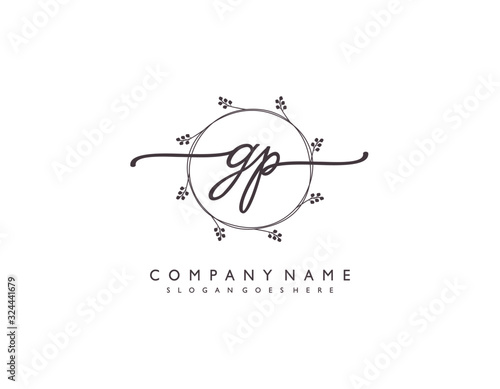 letter GP PG minimalist feminine handwriting logo. vector design of wedding invitation badges, fashion, beauty,