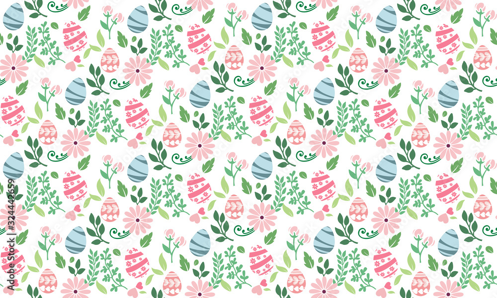 Elegant Easter egg pattern background, with modern leaf and floral design.