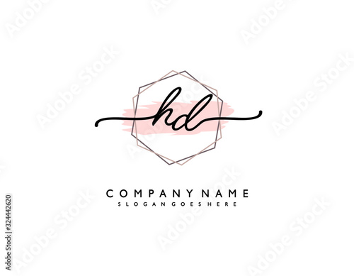 letter HD DH minimalist feminine handwriting logo. vector design of wedding invitation badges, fashion, beauty,