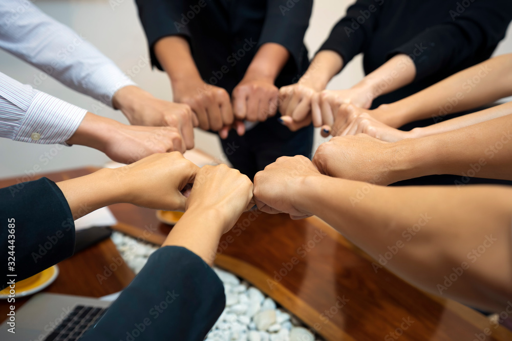 Young group are join hands for working the job success , Hands, symbolizing the hands to unity and line connection for teamwork ,success , concept.