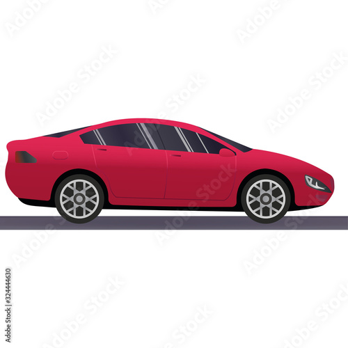 Red sportscar on white background, vector illustration, original design. Vector sports car. Super car design concept. Unique modern realistic art. Generic luxury automobile. Car presentation side view