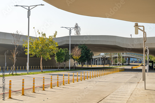 Street view of Shuinan Economic and Trade Area in blue sky sunny day. Former Shuinan Airport, lot of green space in here. Xitun District, Taichung City, Taiwan photo