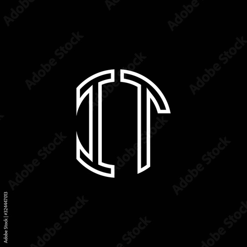 IT monogram logo circle ribbon style outline design template