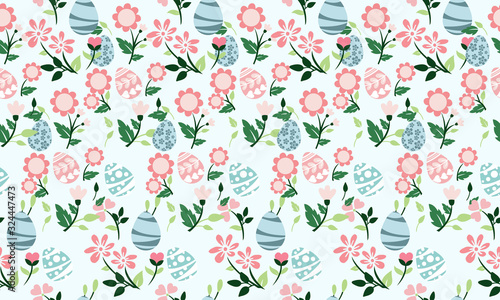 Unique Easter egg pattern background, with leaf and flower decor.