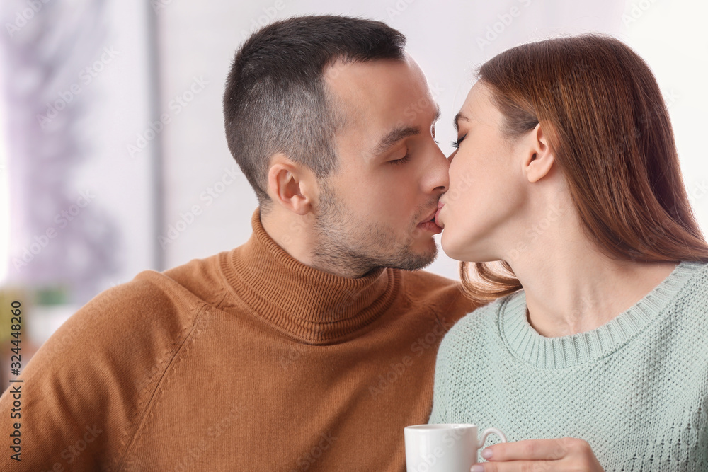 Happy young couple on romantic date in cafe Happy young couple on romantic date in cafe