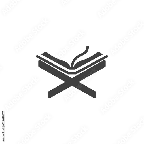 Quran book on stand vector icon. filled flat sign for mobile concept and web design. Open Quran book pages glyph icon. Symbol, logo illustration. Vector graphics