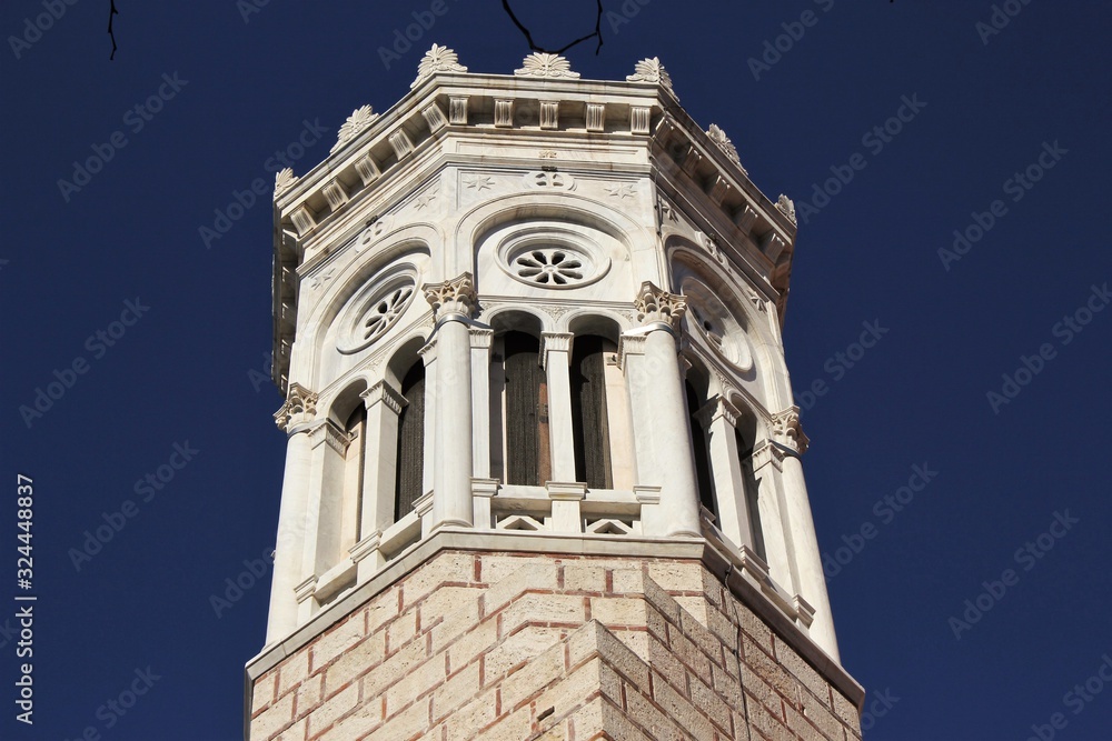 Bell tower of a Christian orthodox church in Athens, Greece.