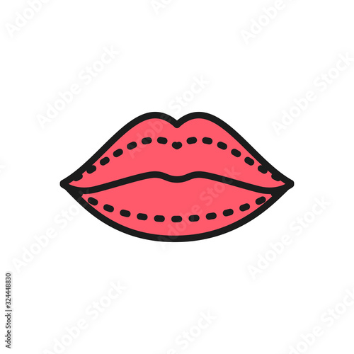 Lip augmentation, hyaluronic acid injections, plastic surgery color line icon.