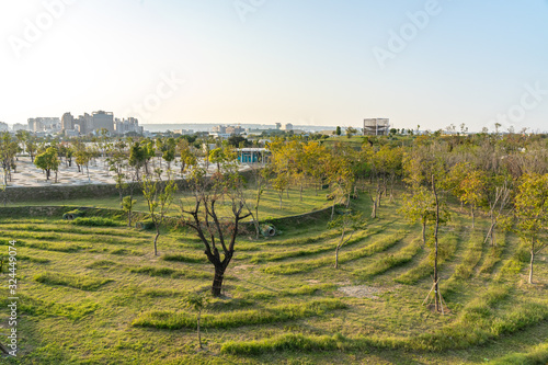 Taichung Central Park at the Shuinan Economic and Trade Area in blue sky sunny day. Former Shuinan Airport, lot of green space in here, the second largest park in Taiwan. Xitun District, Taichung City photo