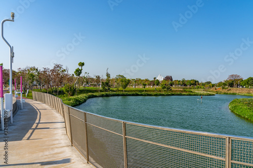 Taichung Central Park at the Shuinan Economic and Trade Area in blue sky sunny day. Former Shuinan Airport, lot of green space in here, the second largest park in Taiwan. Xitun District, Taichung City photo